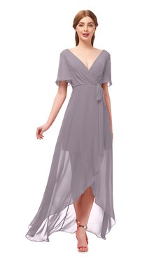 ColsBM Taegan Sea Fog Bridesmaid Dresses Hi-Lo Ribbon Short Sleeve V-neck Modern A-line