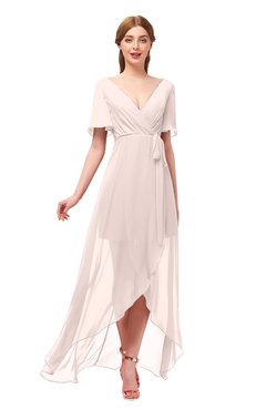 ColsBM Taegan Silver Peony Bridesmaid Dresses Hi-Lo Ribbon Short Sleeve V-neck Modern A-line