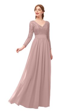 ColsBM Cyan Bridal Rose Bridesmaid Dresses Sexy A-line Long Sleeve V-neck Backless Floor Length
