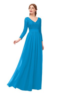 ColsBM Cyan Cornflower Blue Bridesmaid Dresses Sexy A-line Long Sleeve V-neck Backless Floor Length