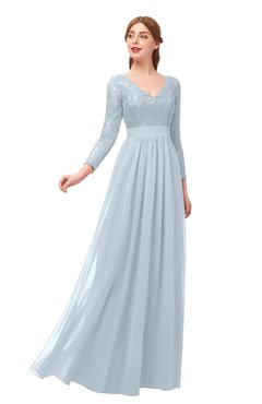 ColsBM Cyan Illusion Blue Bridesmaid Dresses Sexy A-line Long Sleeve V-neck Backless Floor Length