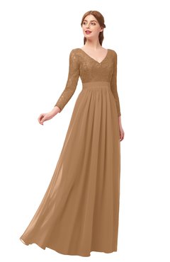 ColsBM Cyan Light Brown Bridesmaid Dresses Sexy A-line Long Sleeve V-neck Backless Floor Length