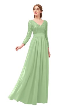 ColsBM Cyan Sage Green Bridesmaid Dresses Sexy A-line Long Sleeve V-neck Backless Floor Length