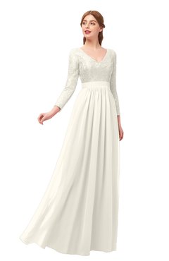 ColsBM Cyan Whisper White Bridesmaid Dresses Sexy A-line Long Sleeve V-neck Backless Floor Length