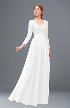 ColsBM Cyan White Bridesmaid Dresses Sexy A-line Long Sleeve V-neck Backless Floor Length