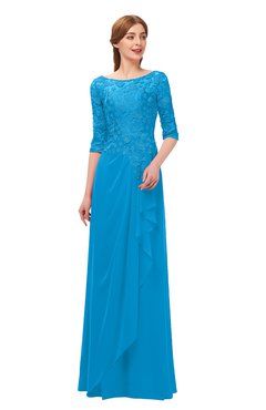 ColsBM Jody Cornflower Blue Bridesmaid Dresses Elbow Length Sleeve Simple A-line Floor Length Zipper Lace
