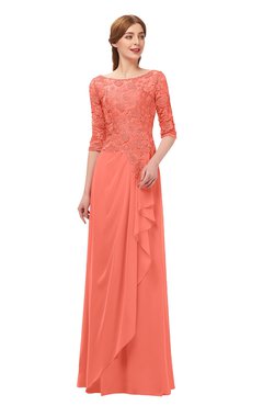 ColsBM Jody Fusion Coral Bridesmaid Dresses Elbow Length Sleeve Simple A-line Floor Length Zipper Lace