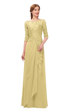 ColsBM Jody Gold Bridesmaid Dresses Elbow Length Sleeve Simple A-line Floor Length Zipper Lace