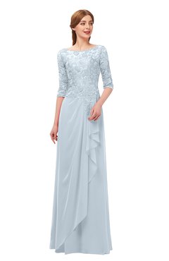 ColsBM Jody Illusion Blue Bridesmaid Dresses Elbow Length Sleeve Simple A-line Floor Length Zipper Lace