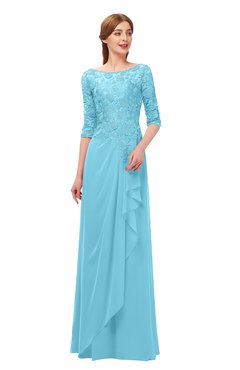 ColsBM Jody Light Blue Bridesmaid Dresses Elbow Length Sleeve Simple A-line Floor Length Zipper Lace