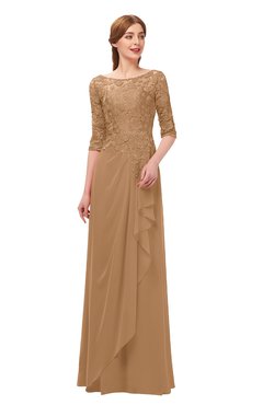 ColsBM Jody Light Brown Bridesmaid Dresses Elbow Length Sleeve Simple A-line Floor Length Zipper Lace