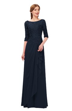 ColsBM Jody Navy Blue Bridesmaid Dresses Elbow Length Sleeve Simple A-line Floor Length Zipper Lace