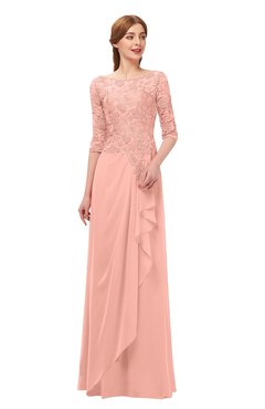 ColsBM Jody Peach Bridesmaid Dresses Elbow Length Sleeve Simple A-line Floor Length Zipper Lace