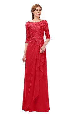 ColsBM Jody Red Bridesmaid Dresses Elbow Length Sleeve Simple A-line Floor Length Zipper Lace