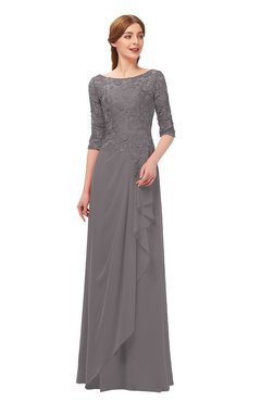 ColsBM Jody Ridge Grey Bridesmaid Dresses Elbow Length Sleeve Simple A-line Floor Length Zipper Lace