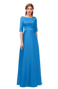 ColsBM Silver French Blue Bridesmaid Dresses Mature Floor Length Boat Zip up Sash A-line