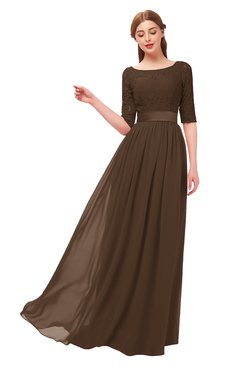 ColsBM Payton Chocolate Brown Bridesmaid Dresses Sash A-line Modest Bateau Half Length Sleeve Zip up