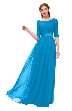 ColsBM Payton Cornflower Blue Bridesmaid Dresses Sash A-line Modest Bateau Half Length Sleeve Zip up