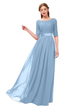 ColsBM Payton Dusty Blue Bridesmaid Dresses Sash A-line Modest Bateau Half Length Sleeve Zip up