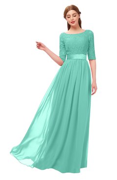ColsBM Payton Mint Green Bridesmaid Dresses Sash A-line Modest Bateau Half Length Sleeve Zip up