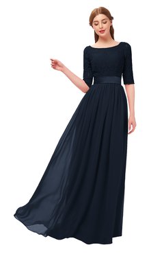 ColsBM Payton Navy Blue Bridesmaid Dresses Sash A-line Modest Bateau Half Length Sleeve Zip up
