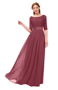 ColsBM Payton Wine Bridesmaid Dresses Sash A-line Modest Bateau Half Length Sleeve Zip up