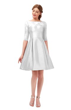 ColsBM Shiloh Cloud White Bridesmaid Dresses Elegant Zipper Elbow Length Sleeve Mini Baby Doll Lace