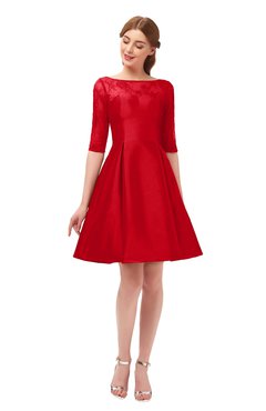 ColsBM Shiloh Fiery Red Bridesmaid Dresses Elegant Zipper Elbow Length Sleeve Mini Baby Doll Lace