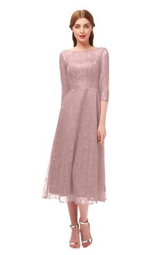 ColsBM Lauryn Bridal Rose Bridesmaid Dresses A-line Lace Cute Tea Length Sabrina Three-fourths Length Sleeve
