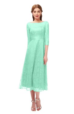ColsBM Lauryn Brook Green Bridesmaid Dresses A-line Lace Cute Tea Length Sabrina Three-fourths Length Sleeve