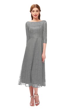 ColsBM Lauryn Flint Gray Bridesmaid Dresses A-line Lace Cute Tea Length Sabrina Three-fourths Length Sleeve