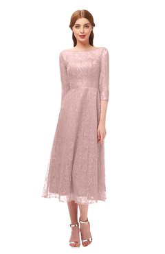 ColsBM Lauryn Nectar Pink Bridesmaid Dresses A-line Lace Cute Tea Length Sabrina Three-fourths Length Sleeve