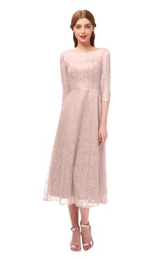 ColsBM Lauryn Silver Peony Bridesmaid Dresses A-line Lace Cute Tea Length Sabrina Three-fourths Length Sleeve