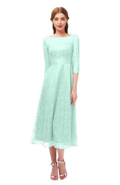 ColsBM Lauryn Soothing Sea Bridesmaid Dresses A-line Lace Cute Tea Length Sabrina Three-fourths Length Sleeve