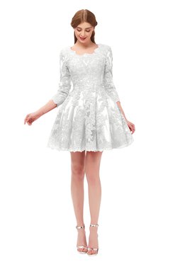 ColsBM Cass Cloud White Bridesmaid Dresses Zipper Three-fourths Length Sleeve Baby Doll Cute Mini Lace