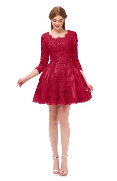 ColsBM Cass Dark Red Bridesmaid Dresses Zipper Three-fourths Length Sleeve Baby Doll Cute Mini Lace