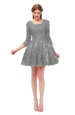 ColsBM Cass Frost Grey Bridesmaid Dresses Zipper Three-fourths Length Sleeve Baby Doll Cute Mini Lace