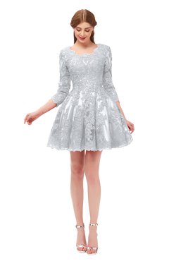 ColsBM Cass Glacier Gray Bridesmaid Dresses Zipper Three-fourths Length Sleeve Baby Doll Cute Mini Lace