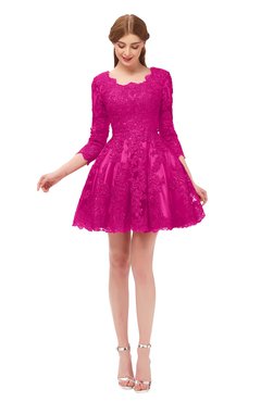 ColsBM Cass Hot Pink Bridesmaid Dresses Zipper Three-fourths Length Sleeve Baby Doll Cute Mini Lace