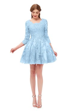 ColsBM Cass Ice Blue Bridesmaid Dresses Zipper Three-fourths Length Sleeve Baby Doll Cute Mini Lace