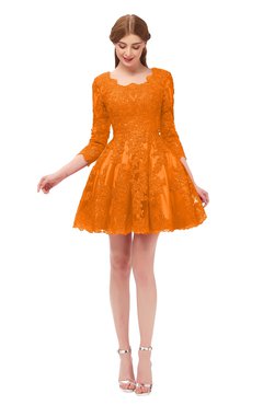 ColsBM Cass Orange Bridesmaid Dresses Zipper Three-fourths Length Sleeve Baby Doll Cute Mini Lace