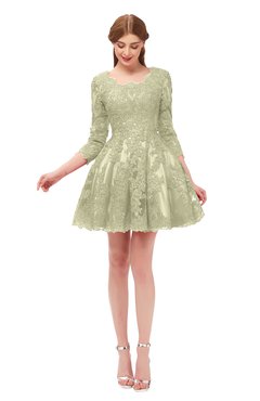 ColsBM Cass Pale Olive Bridesmaid Dresses Zipper Three-fourths Length Sleeve Baby Doll Cute Mini Lace