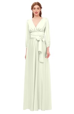 ColsBM Martha Anise Flower Bridesmaid Dresses Floor Length Ruching Zip up V-neck Long Sleeve Glamorous