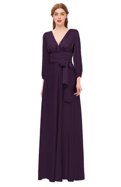 ColsBM Martha Blackberry Wine Bridesmaid Dresses Floor Length Ruching Zip up V-neck Long Sleeve Glamorous