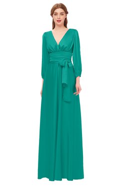 ColsBM Martha Columbia Bridesmaid Dresses Floor Length Ruching Zip up V-neck Long Sleeve Glamorous