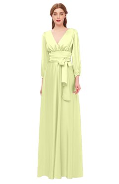 ColsBM Martha Daffodil Bridesmaid Dresses Floor Length Ruching Zip up V-neck Long Sleeve Glamorous
