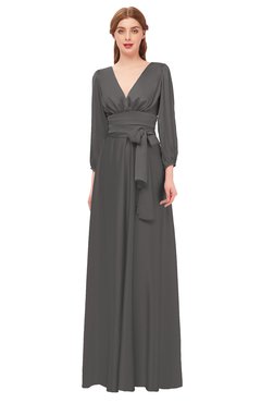 ColsBM Martha Dark Gull Gray Bridesmaid Dresses Floor Length Ruching Zip up V-neck Long Sleeve Glamorous