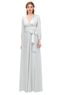 ColsBM Martha Glacier Gray Bridesmaid Dresses Floor Length Ruching Zip up V-neck Long Sleeve Glamorous