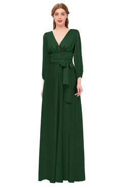 ColsBM Martha Hunter Green Bridesmaid Dresses Floor Length Ruching Zip up V-neck Long Sleeve Glamorous
