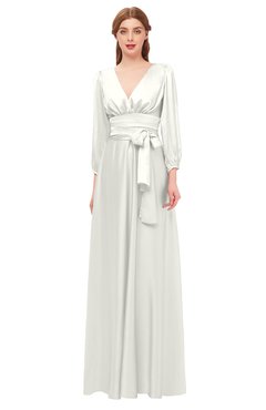 ColsBM Martha Ivory Bridesmaid Dresses Floor Length Ruching Zip up V-neck Long Sleeve Glamorous